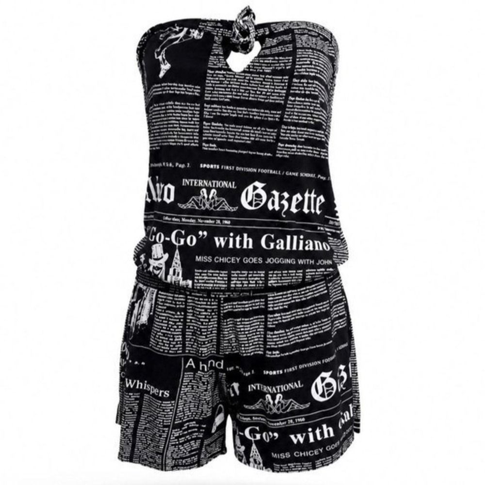 Galliano Vintage 2000's Newspaper Playsuit with Hardware